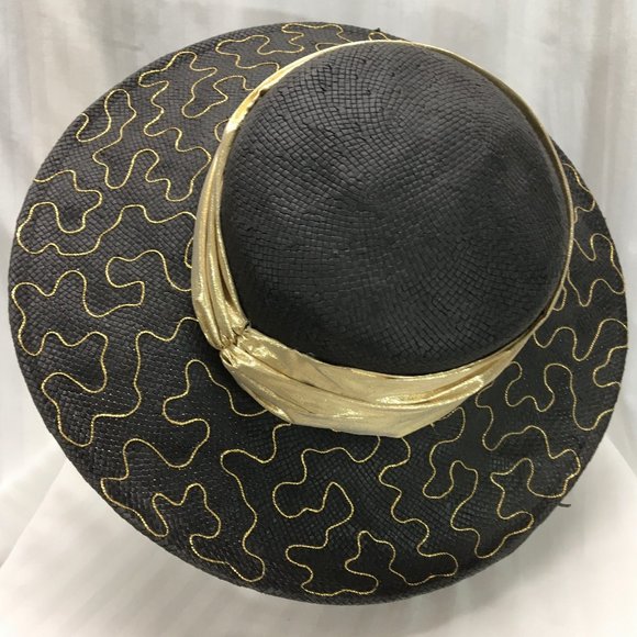 Black Cappelli Straw Sun Hat with Gold Accent - Picture 1 of 7